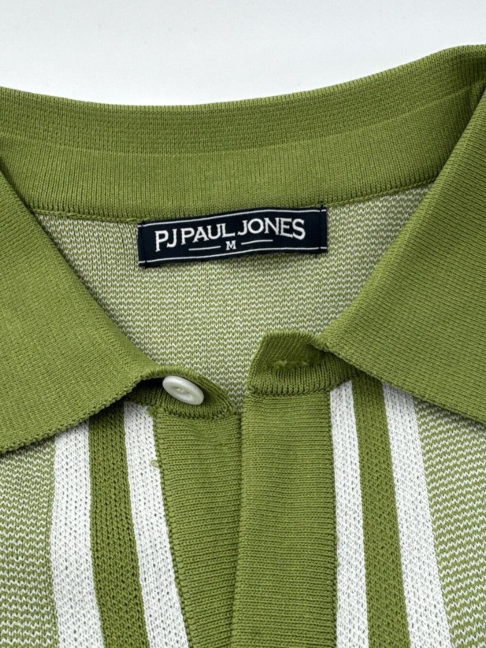 PJ Paul Jones Knit Polo Shirt Mens Medium Green Textured Retro 70s Style - Picture 2 of 11